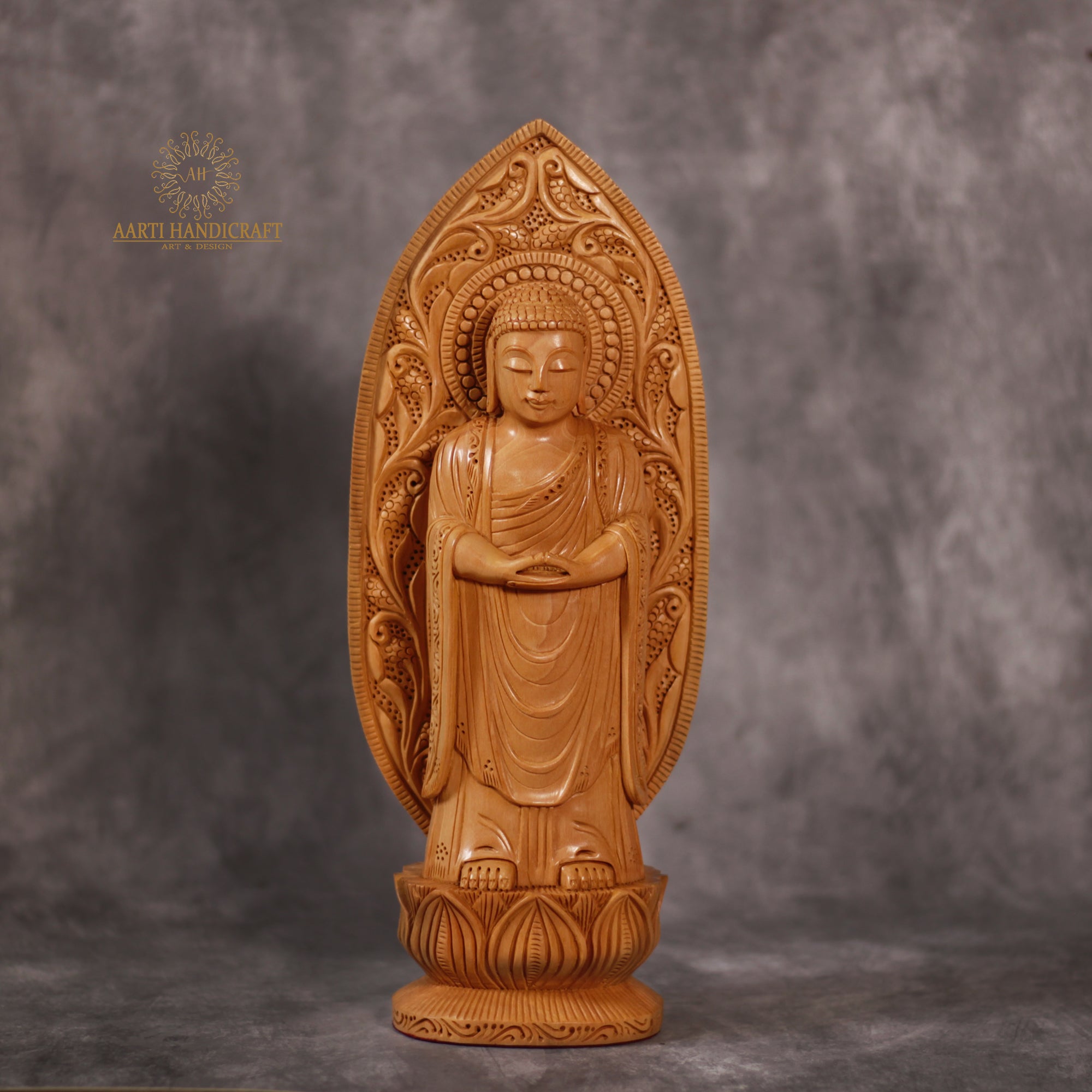 15" Teak Wood standing Buddha