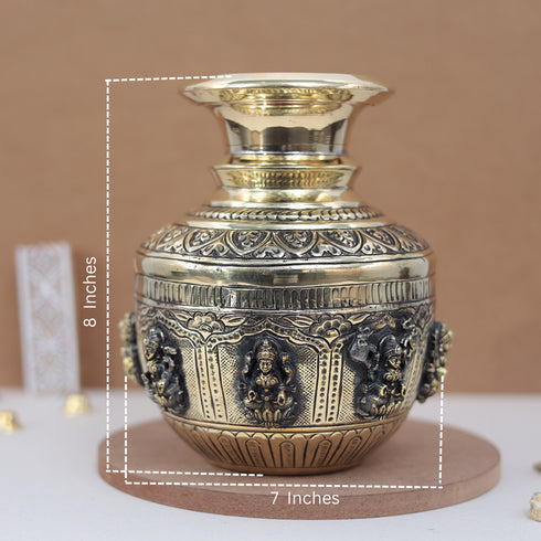 Pure Brass Ashta Lakshmi Kalash (Sacred Vessel) In 8 Inches