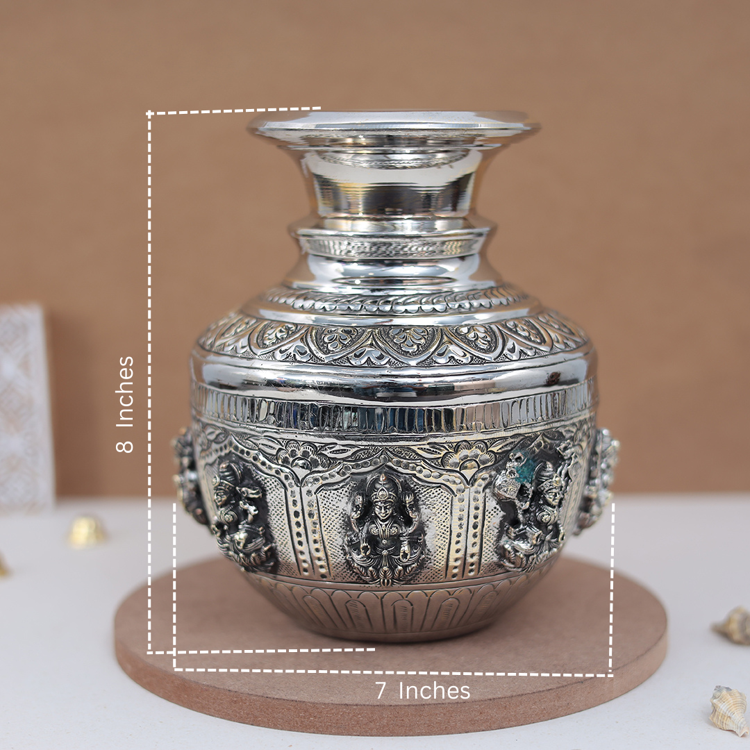 Pure Brass Ashta Lakshmi Kalash (Sacred Vessel) In 8 Inches