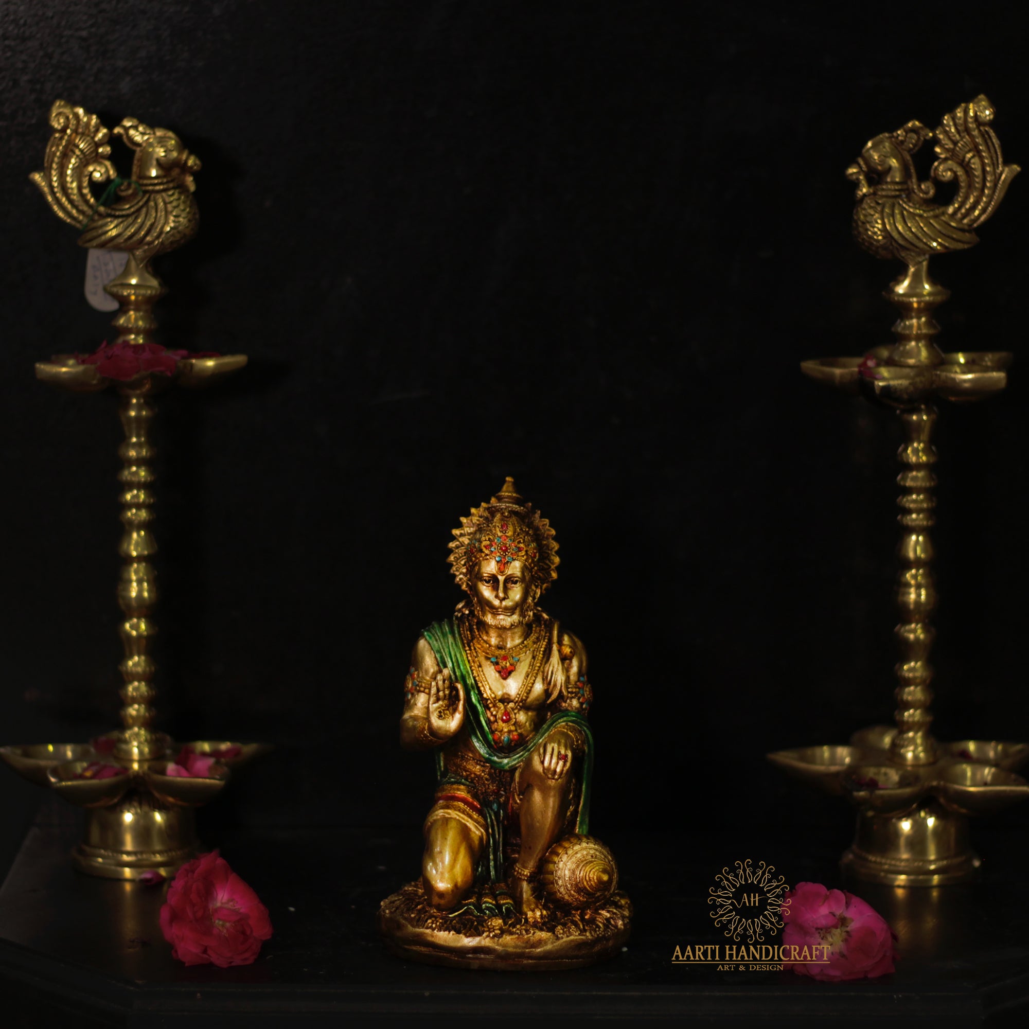 7" Sitting Blessing Hanuman Statue In Antique Finish