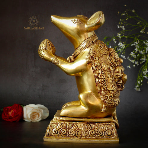 Ganesha's Mushakraj In Brass In 10"(25.4 Cm)
