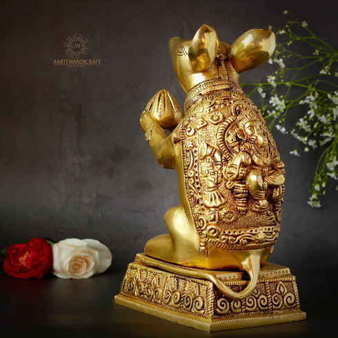 Ganesha's Mushakraj In Brass In 10"(25.4 Cm)
