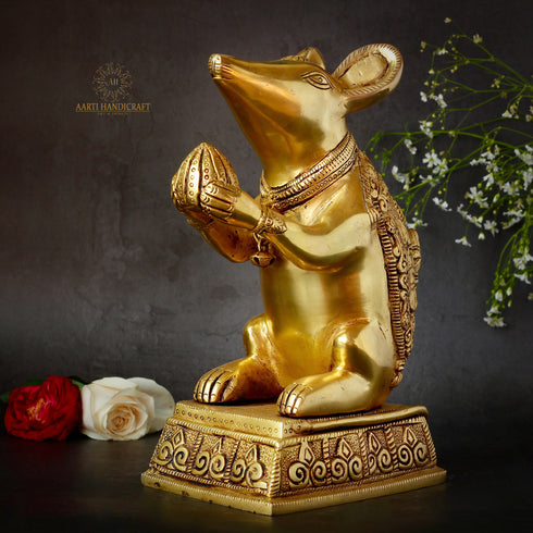 Ganesha's Mushakraj In Brass In 10"(25.4 Cm)