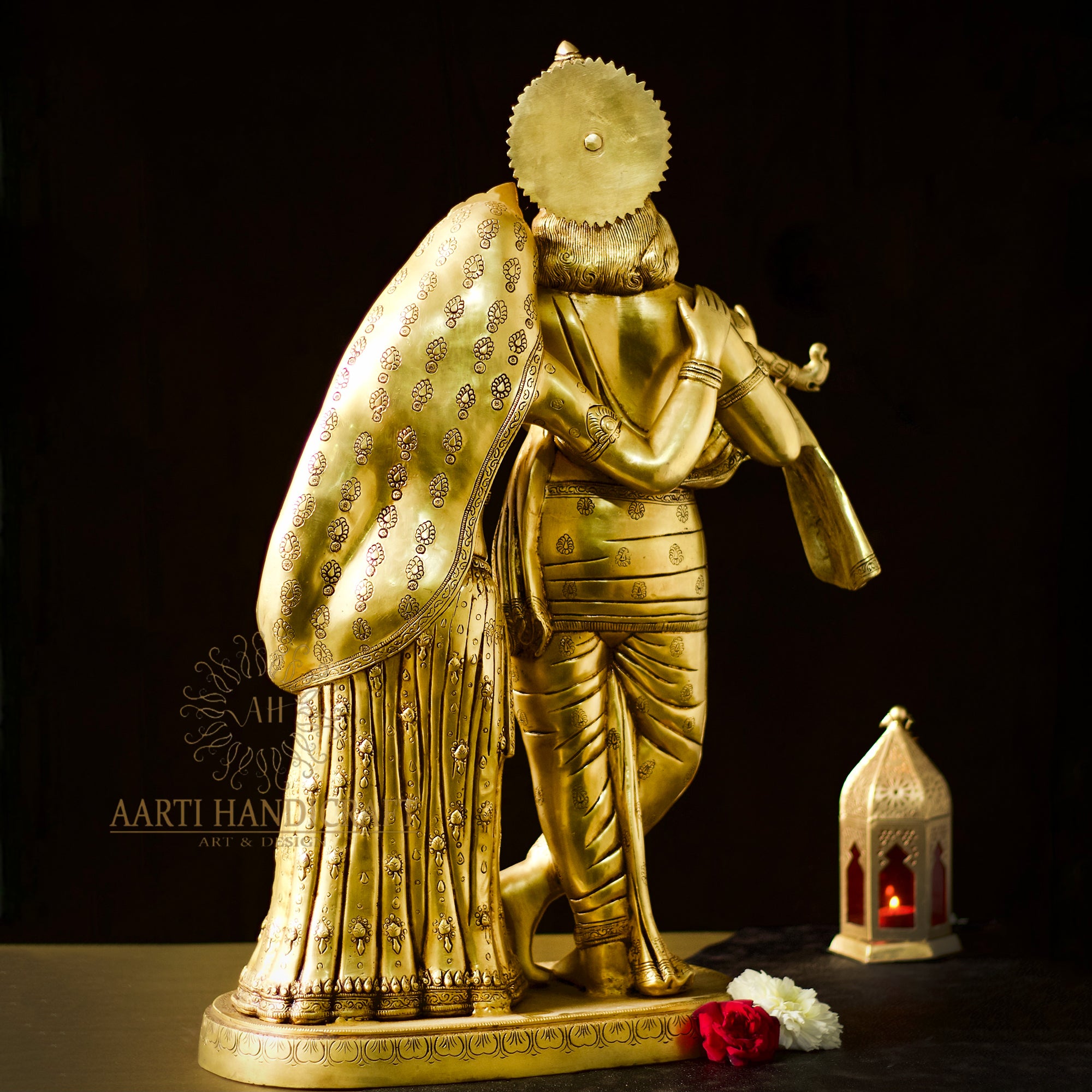 Romantic Brass Radha krishna Pair In Tribhanga Posture - Symbol of Love In Inch