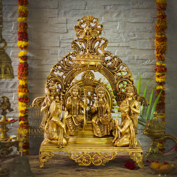 Pure Brass Ram Darbar Idol | Complete Family with Intricate Arch | 23 Inch