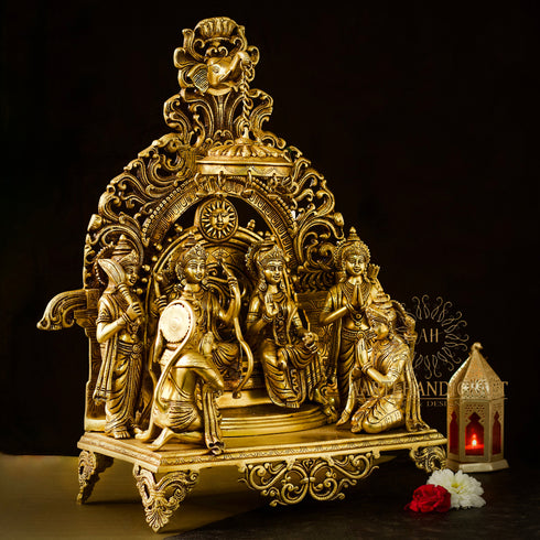 Pure Brass Ram Darbar Idol | Complete Family with Intricate Arch | 23 Inch
