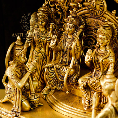 Pure Brass Ram Darbar Idol | Complete Family with Intricate Arch | 23 Inch