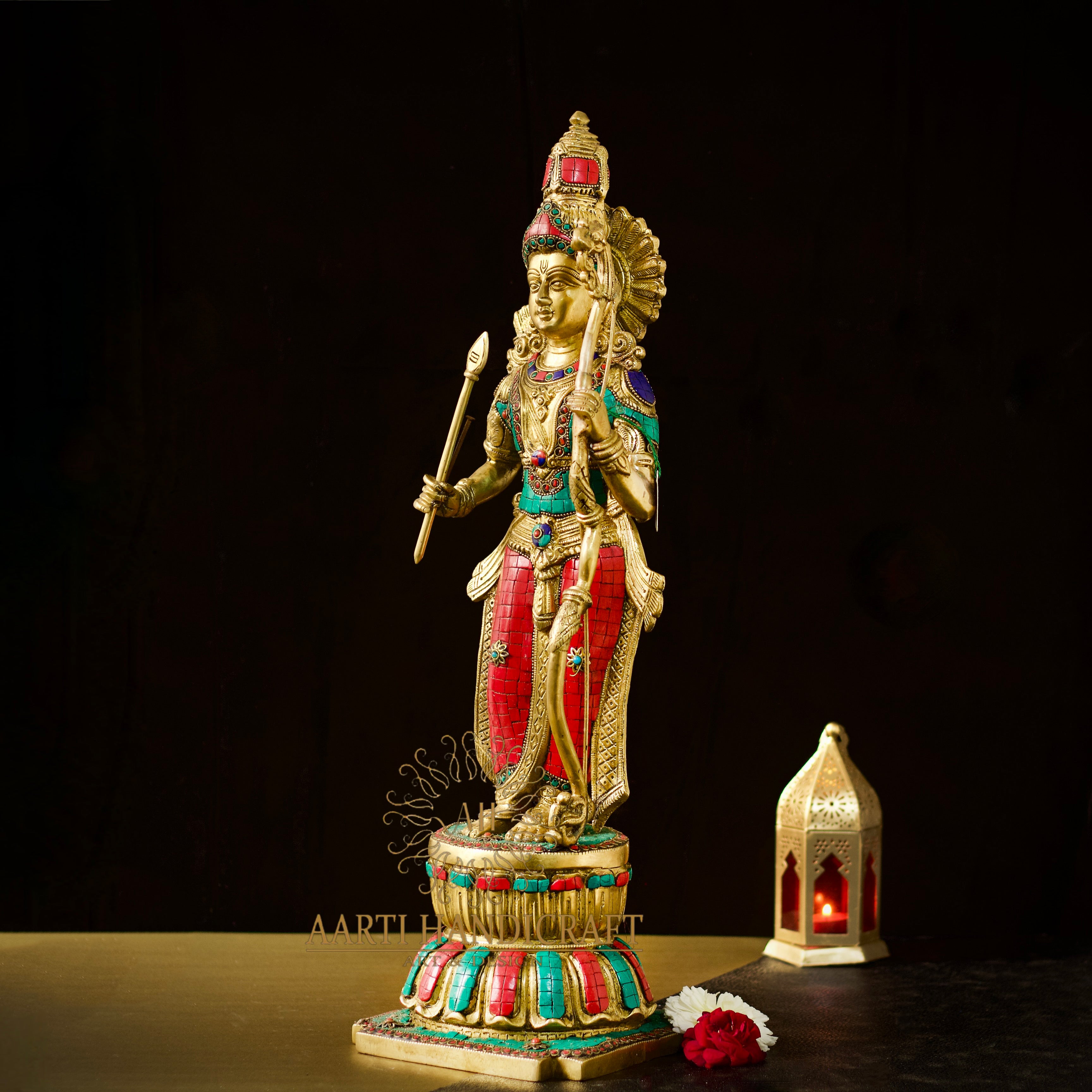 24" Hand painted Brass Shri Ram in Stone Work
