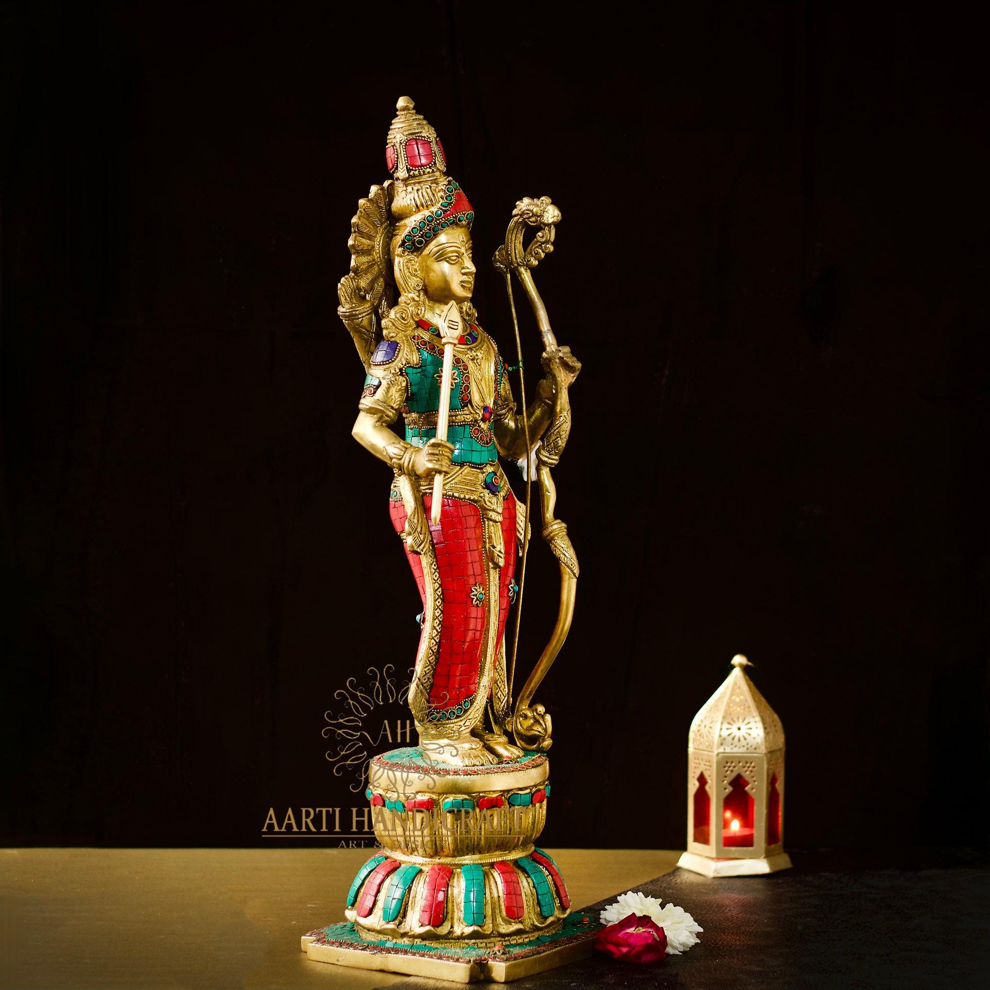 24" Hand painted Brass Shri Ram in Stone Work