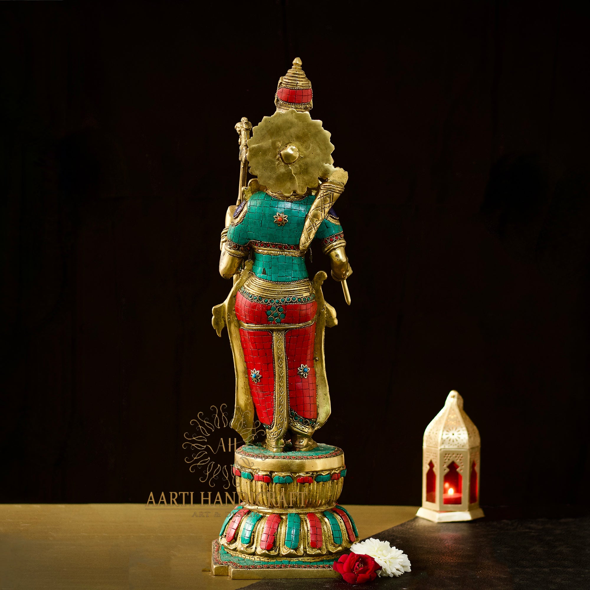 24" Hand painted Brass Shri Ram in Stone Work