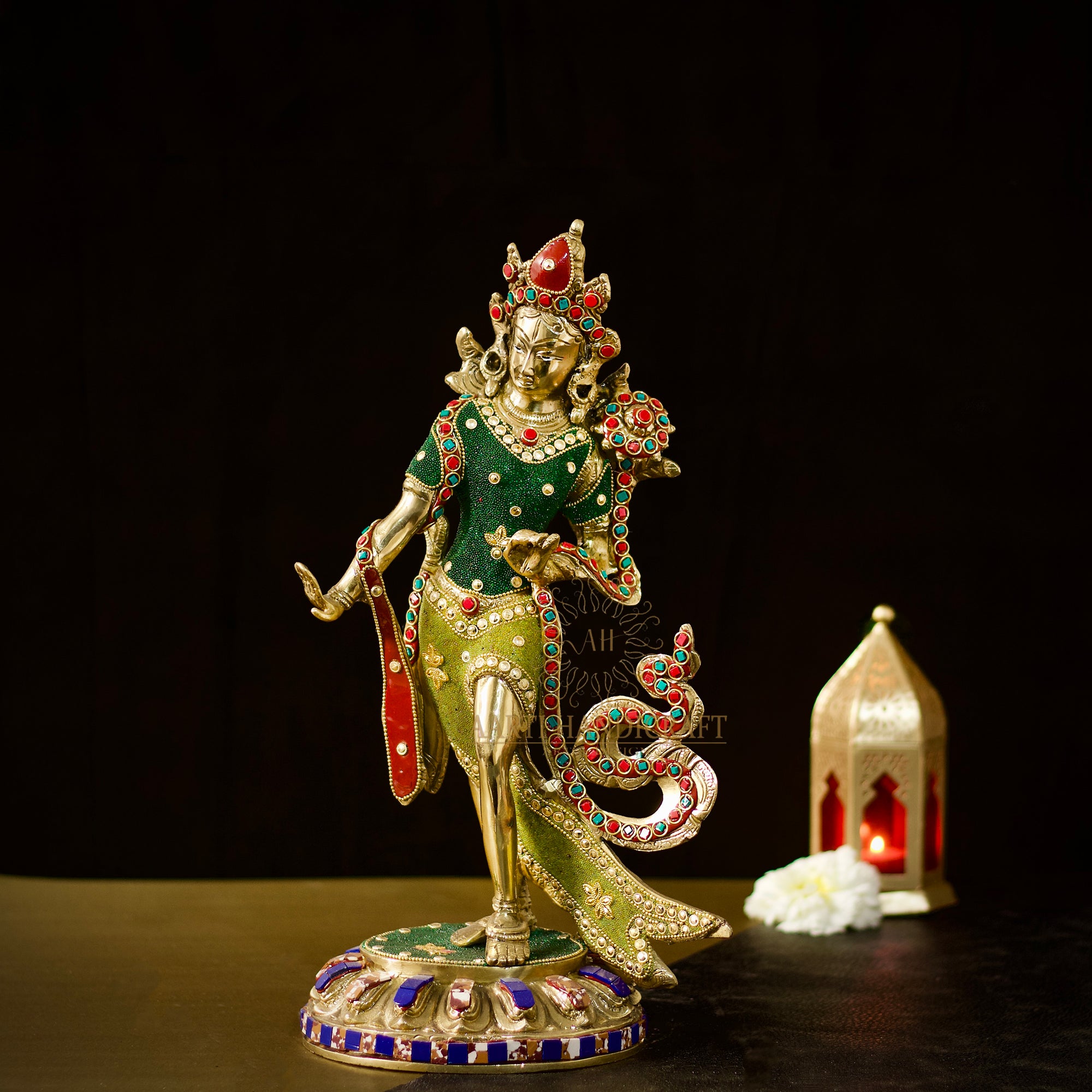 Brass Goddess Tara With Stone Work