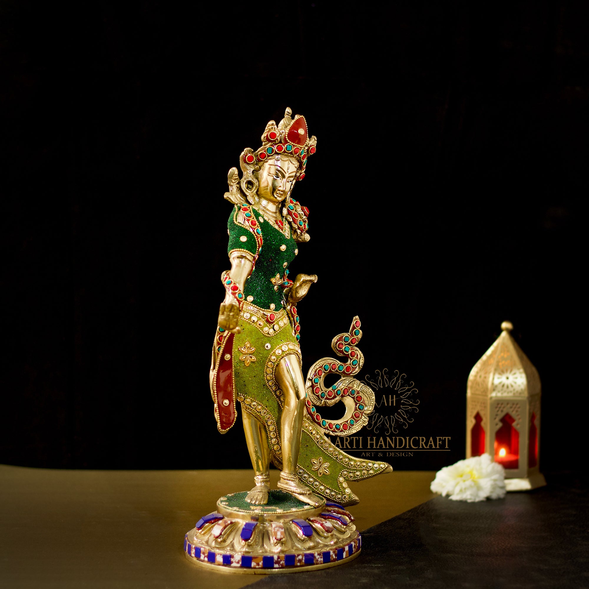 Brass Goddess Tara With Stone Work