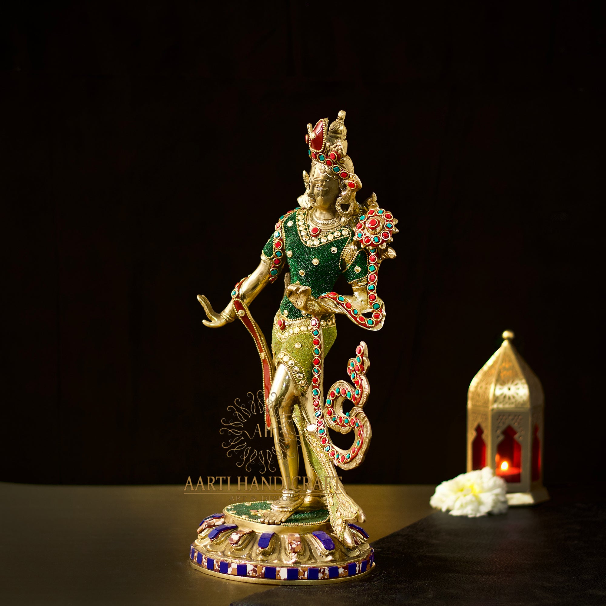 Brass Goddess Tara With Stone Work