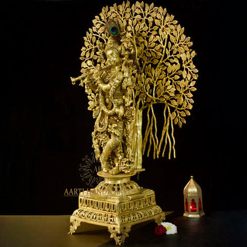 Divine Lord Tree Krishna Idol | Pure Brass | 35 Inch