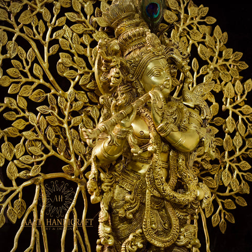 Divine Lord Tree Krishna Idol | Pure Brass | 35 Inch