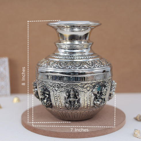 Pure Brass Ashta Lakshmi Kalash (Sacred Vessel) In 8 Inches