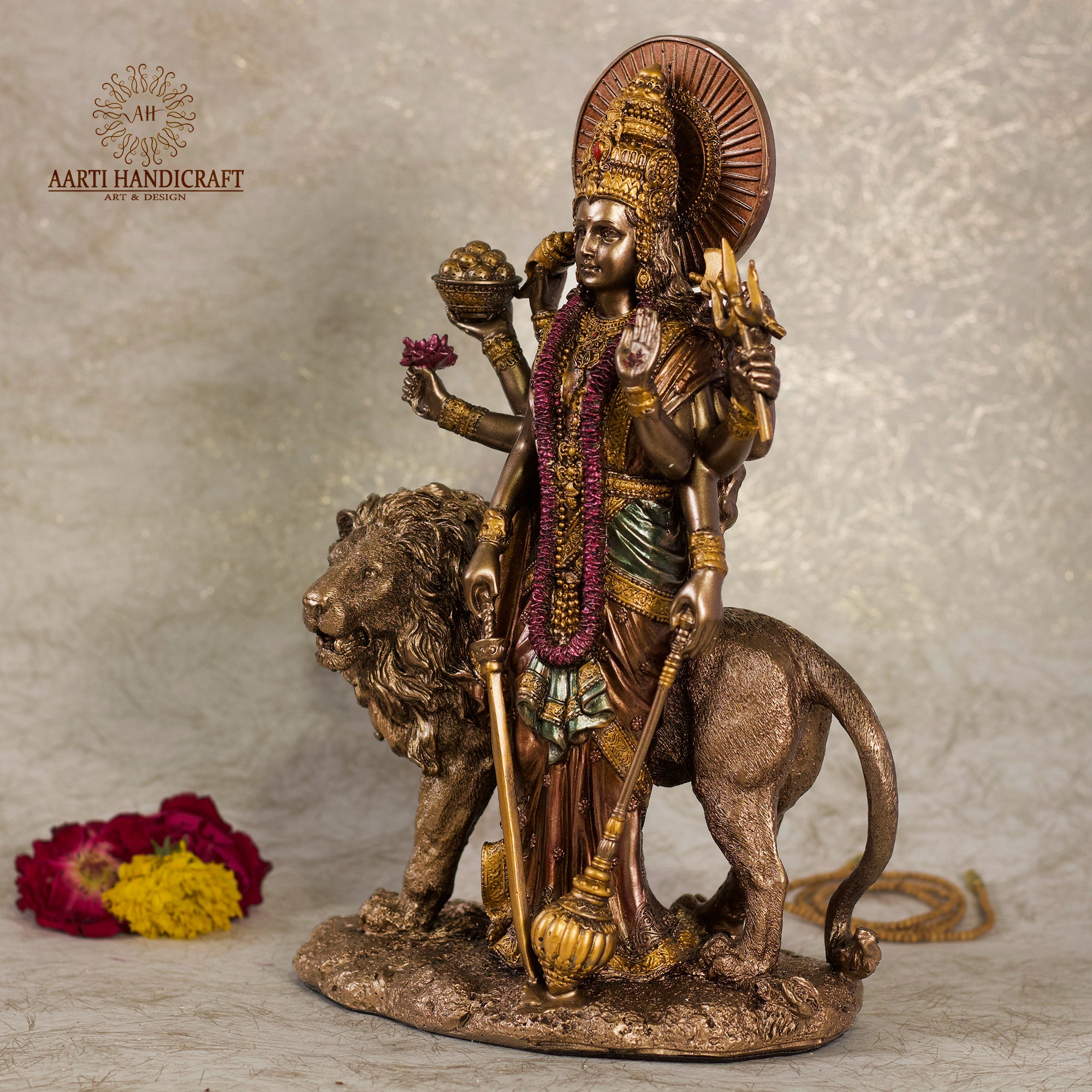 11" Goddess Durga Idol In Copper Finish