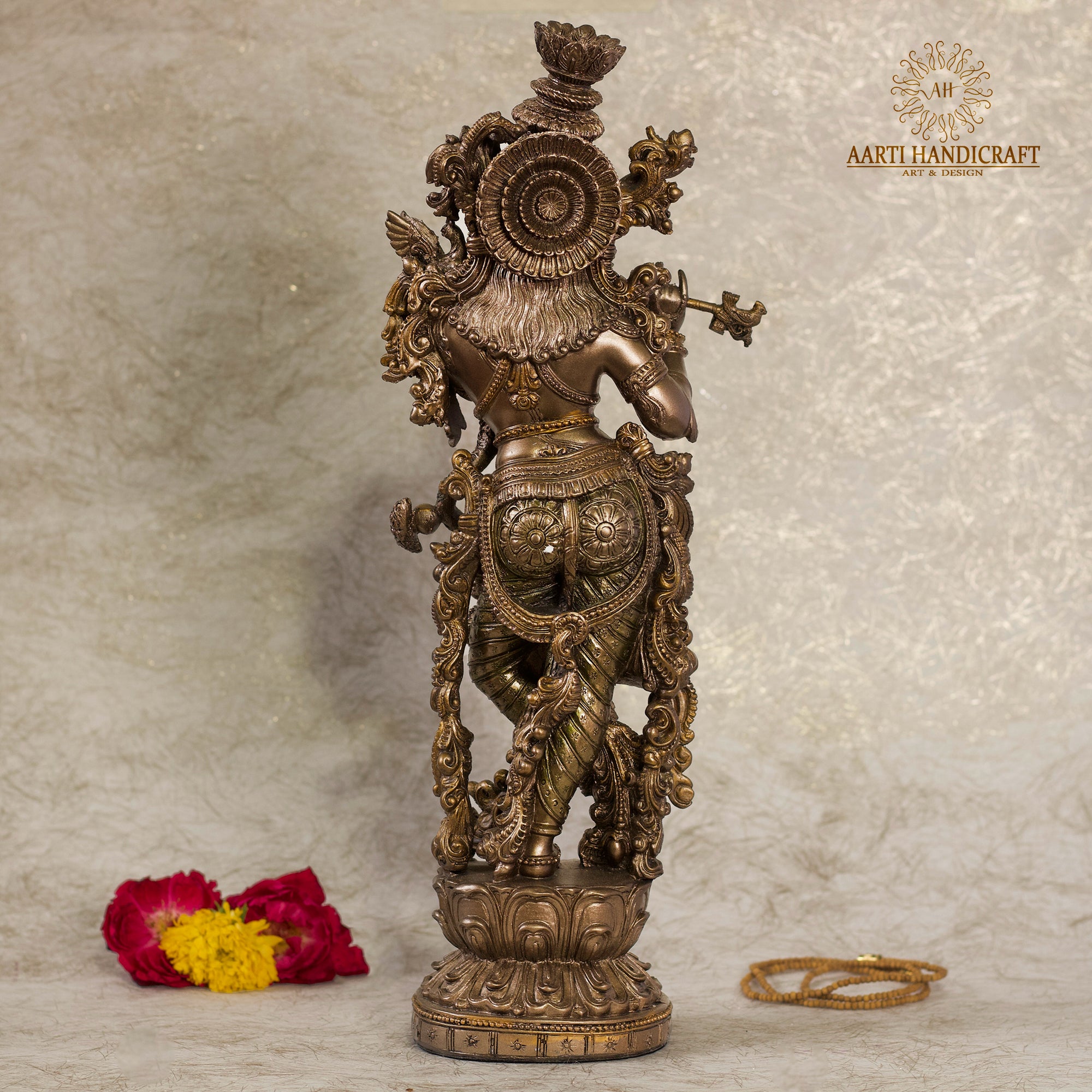 15" Attractive Shri Krishna Figurine | Copper Finish
