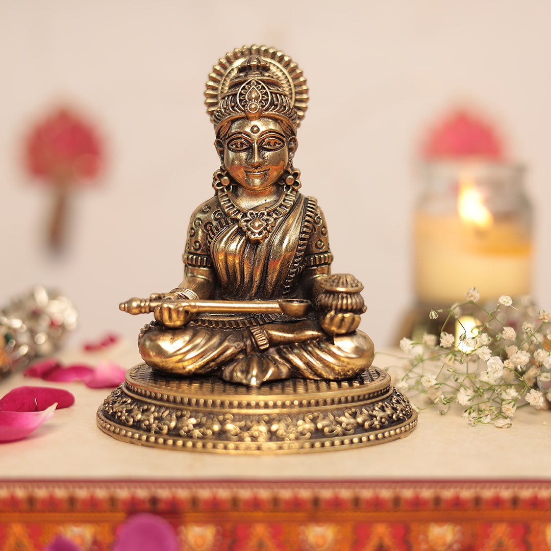 Superfine Brass Maa Annapurna Devi - Goddess Of Nourishment (5 Inches-12Cm)