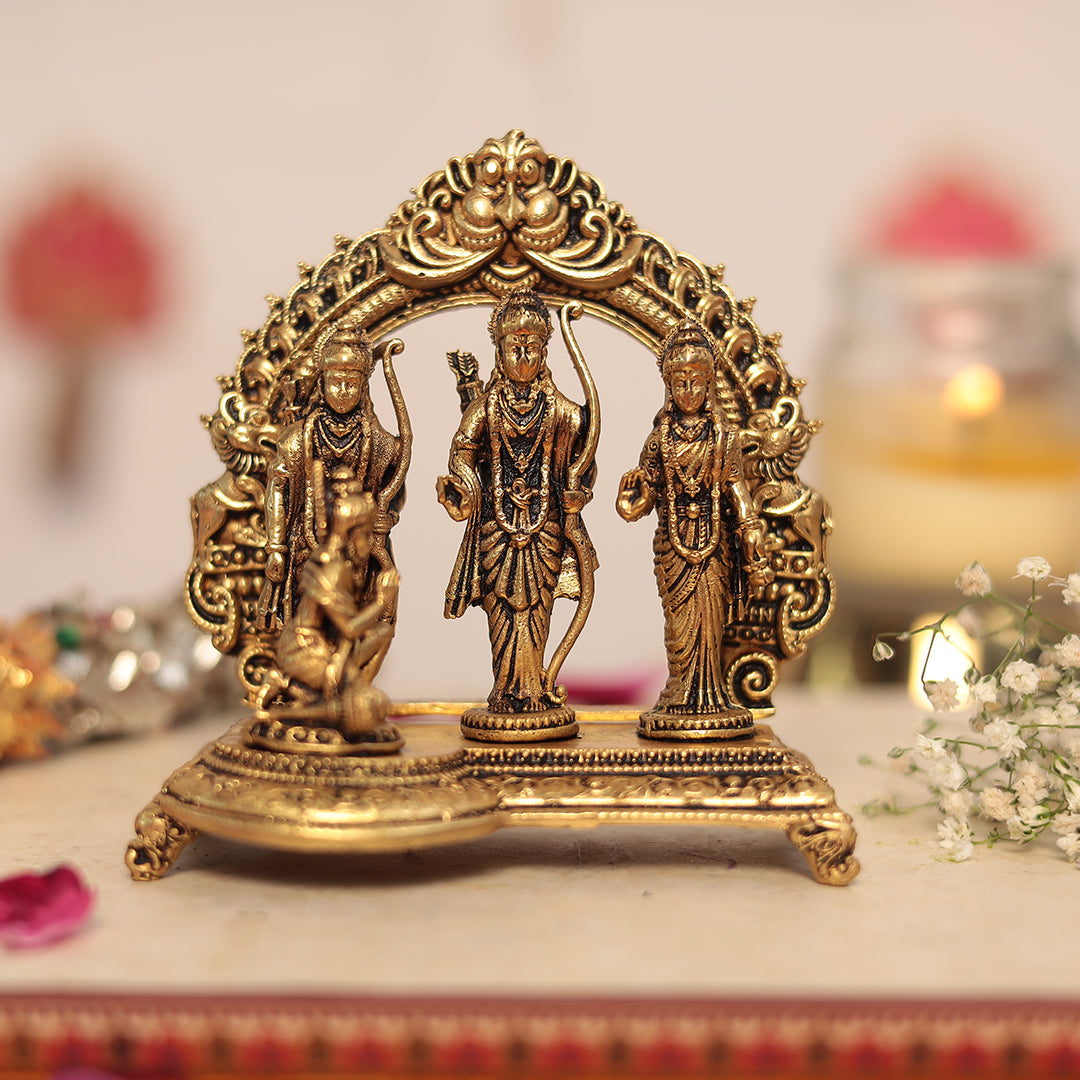 Pure Brass Ram Darbar Lord Shri Ram, Lakshman, Sita and Hanuman ji Statue (4 Inches)