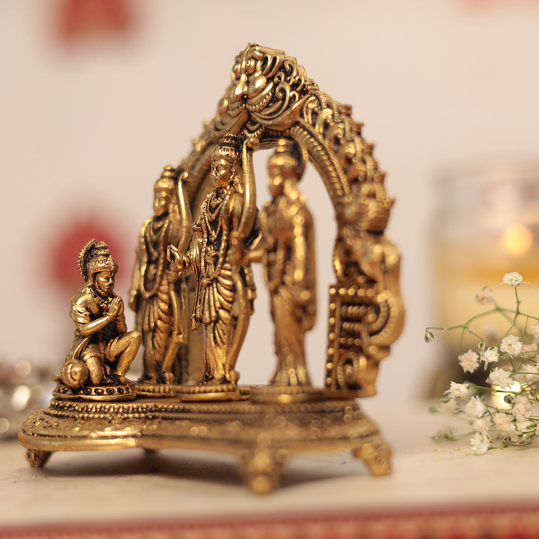 Pure Brass Ram Darbar Lord Shri Ram, Lakshman, Sita and Hanuman ji Statue (4 Inches)