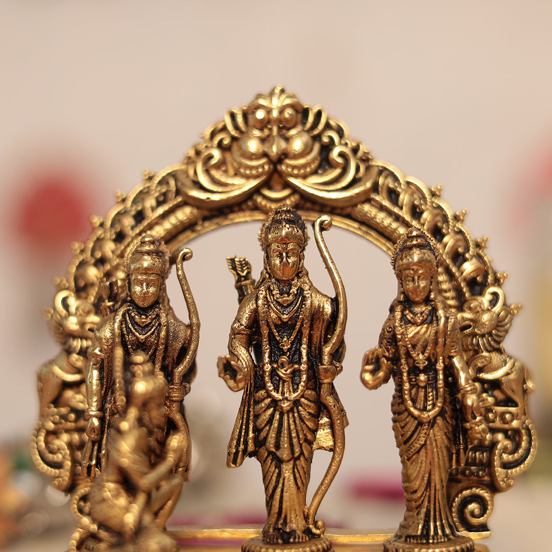 Pure Brass Ram Darbar Lord Shri Ram, Lakshman, Sita and Hanuman ji Statue (4 Inches)