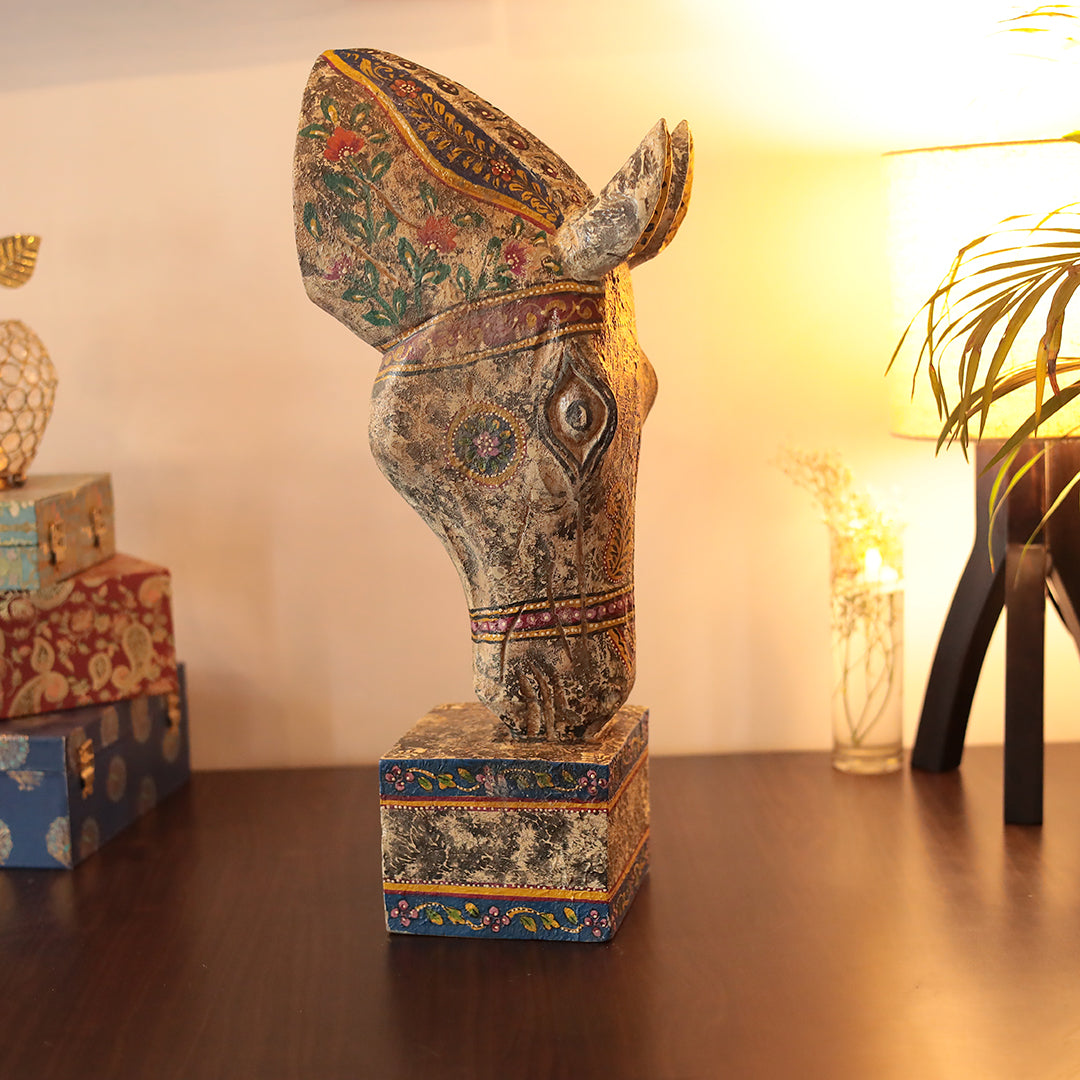 Aesthetic Wooden Horse Head/ Feng Shui For Home Decor/Symbol of Positive Energy In 21 Inches
