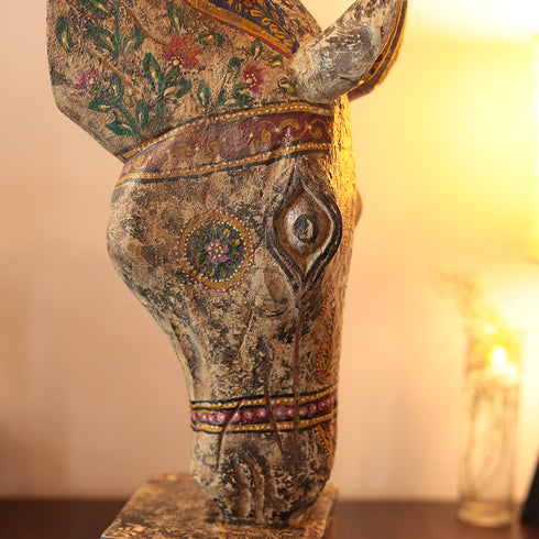 Aesthetic Wooden Horse Head/ Feng Shui For Home Decor/Symbol of Positive Energy In 21 Inches
