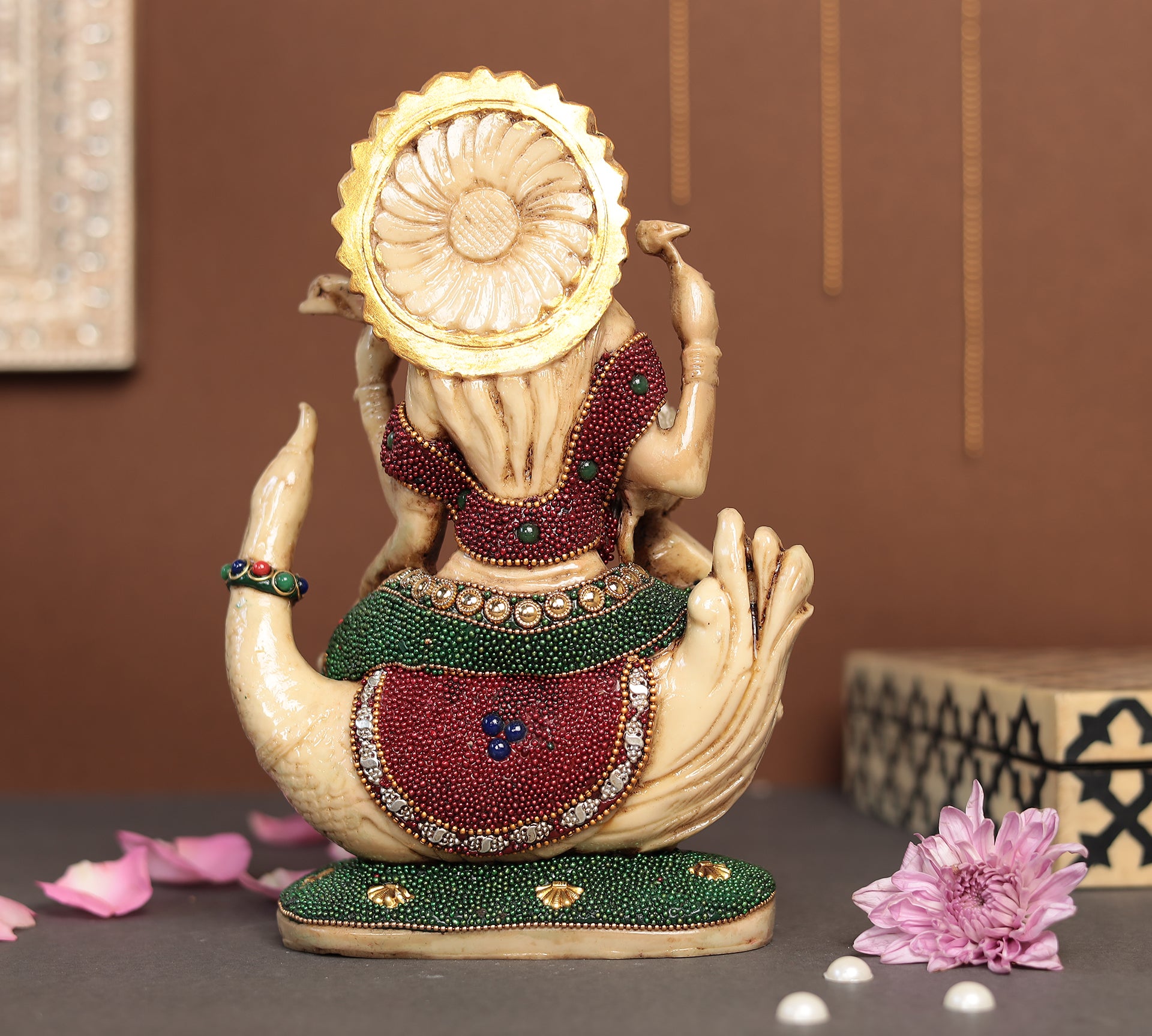 Saraswati Idol With Gem Stone Work in 8"