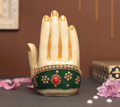 Superfine Palm Buddha With Gem Stone Work | Resin (Marble Dust)