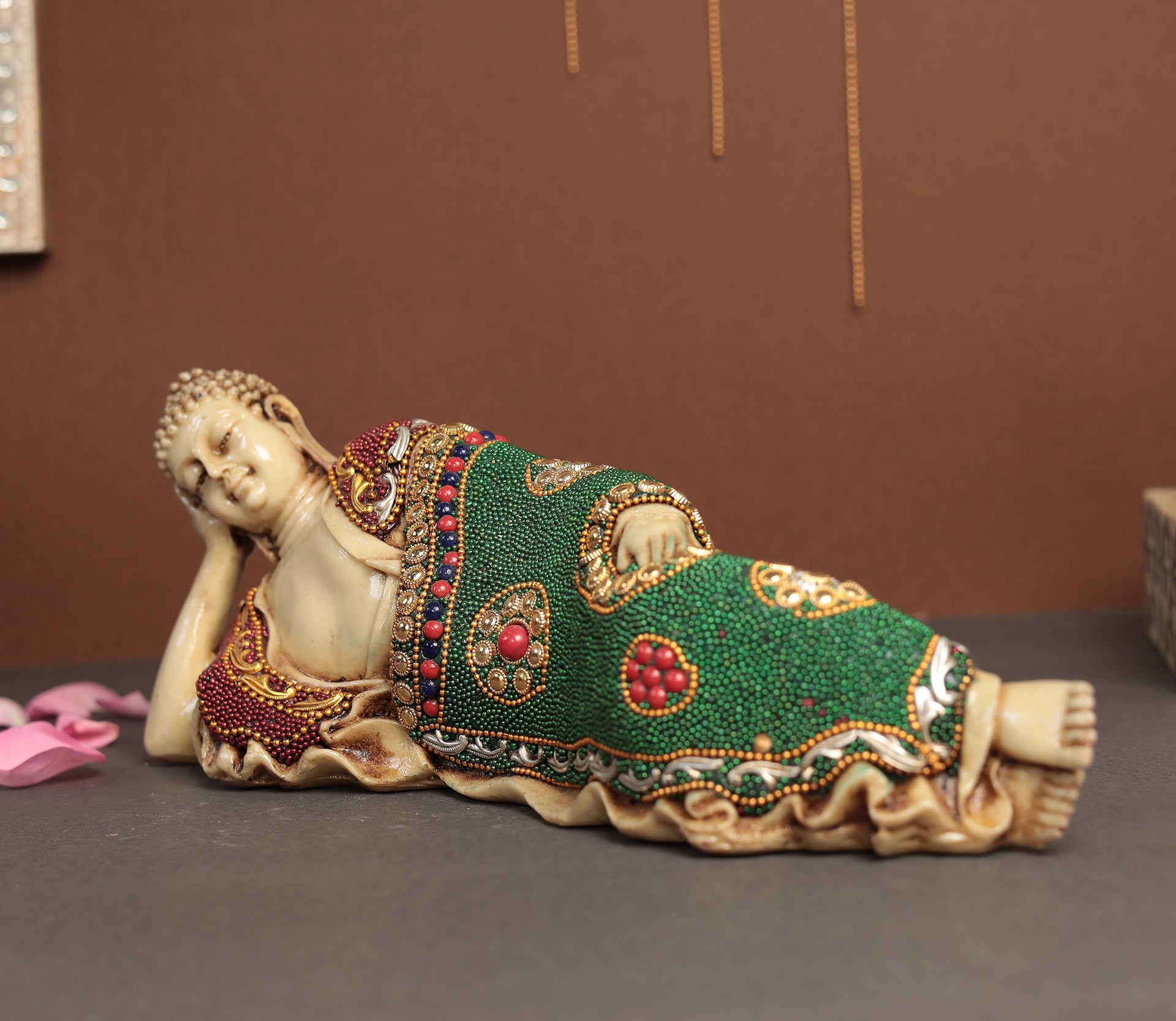 Antique Sleeping/Reclining Buddha Idol Promoting Inner Peace | Resin (Marble Dust)