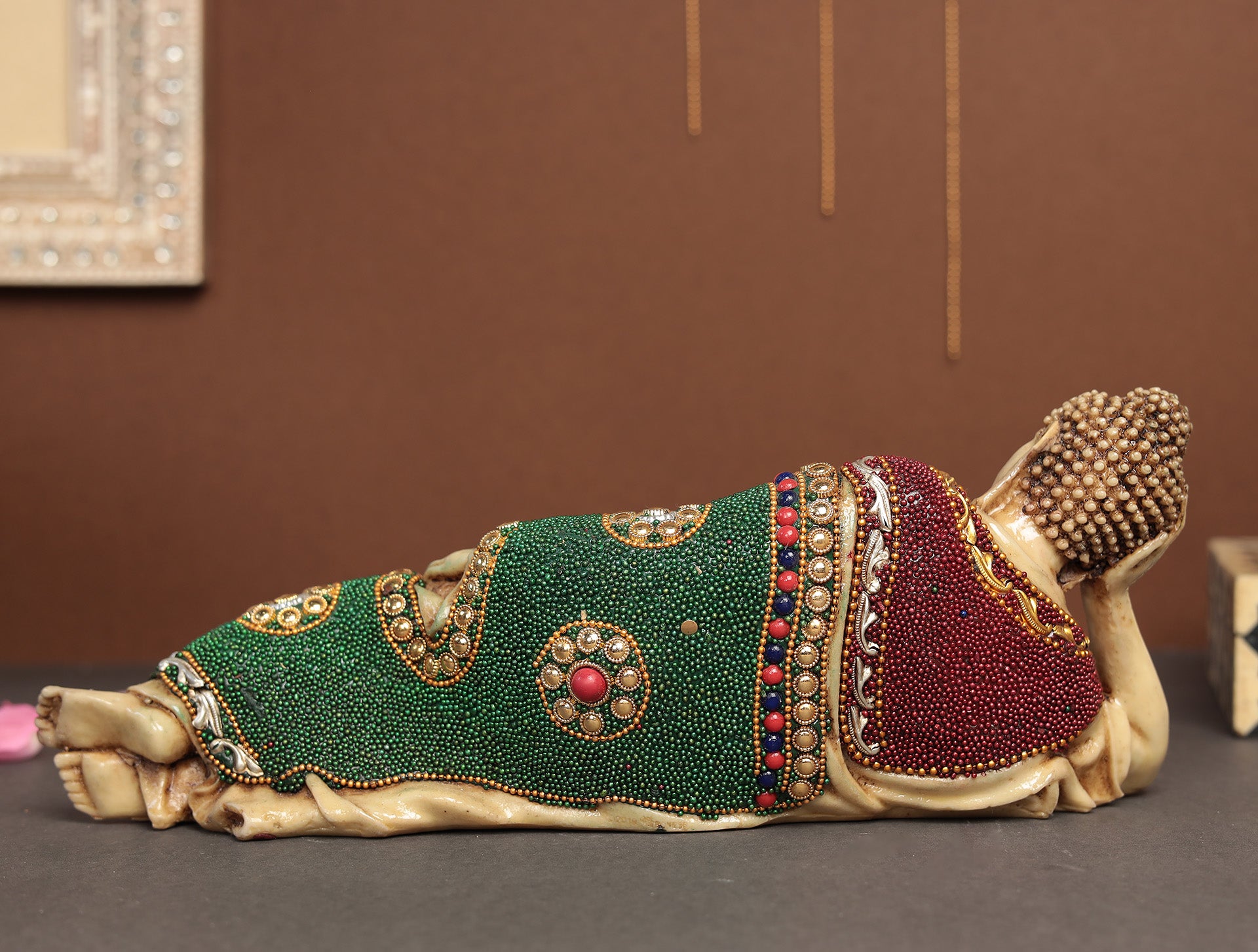 Antique Sleeping/Reclining Buddha Idol Promoting Inner Peace | Resin (Marble Dust)