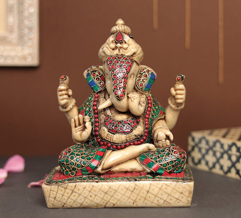 Stone Work Ganesha in Resin 8"