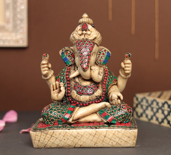 Stone Work Ganesha in Resin 8"