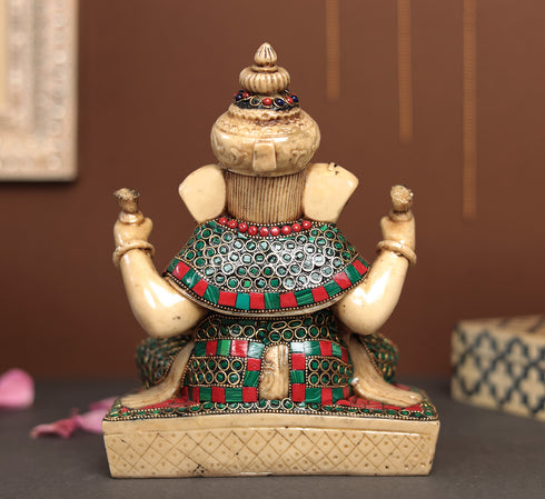 Stone Work Ganesha in Resin 8"