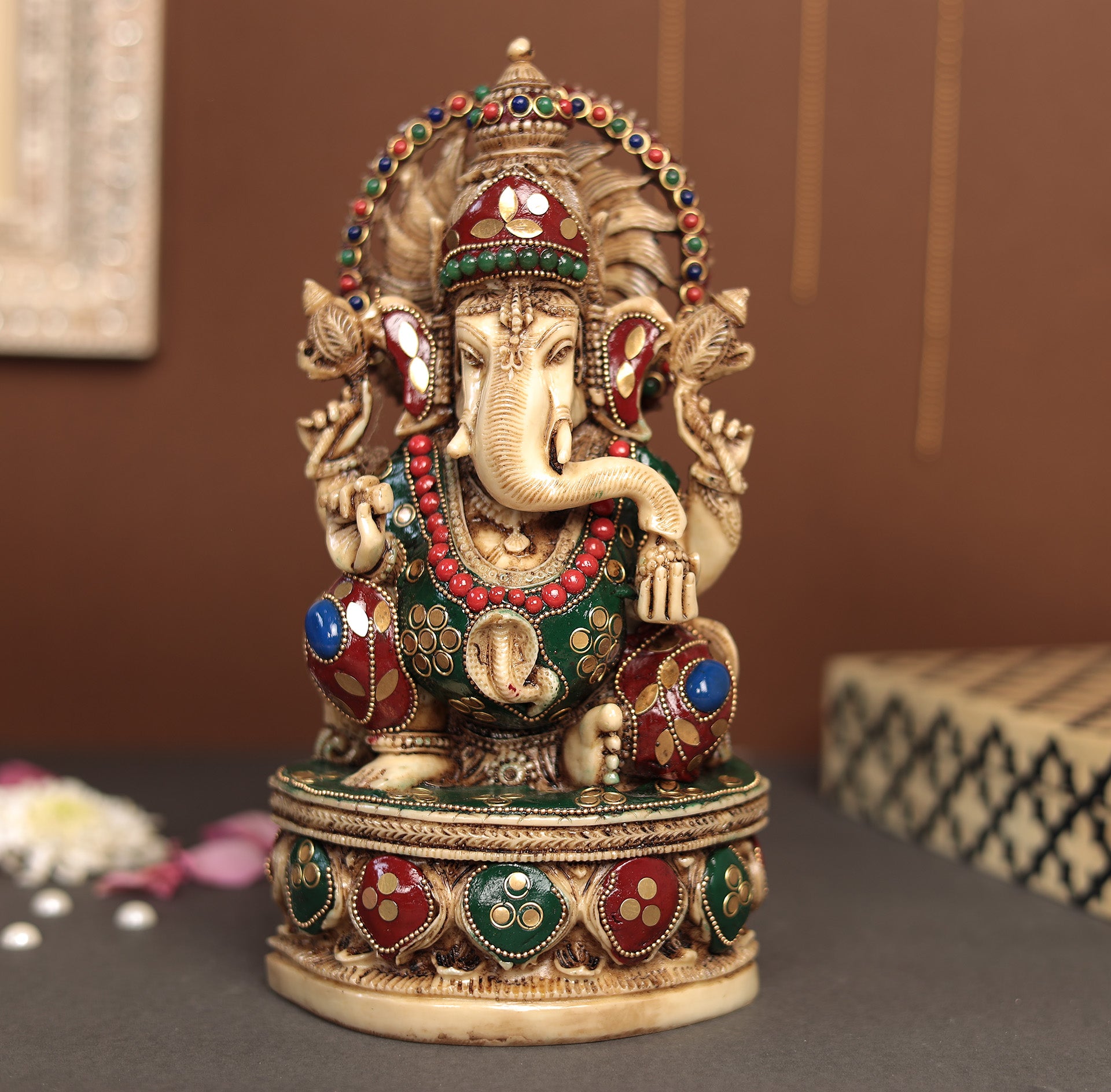 Ganesha Idol With Surya Chakra in 10"