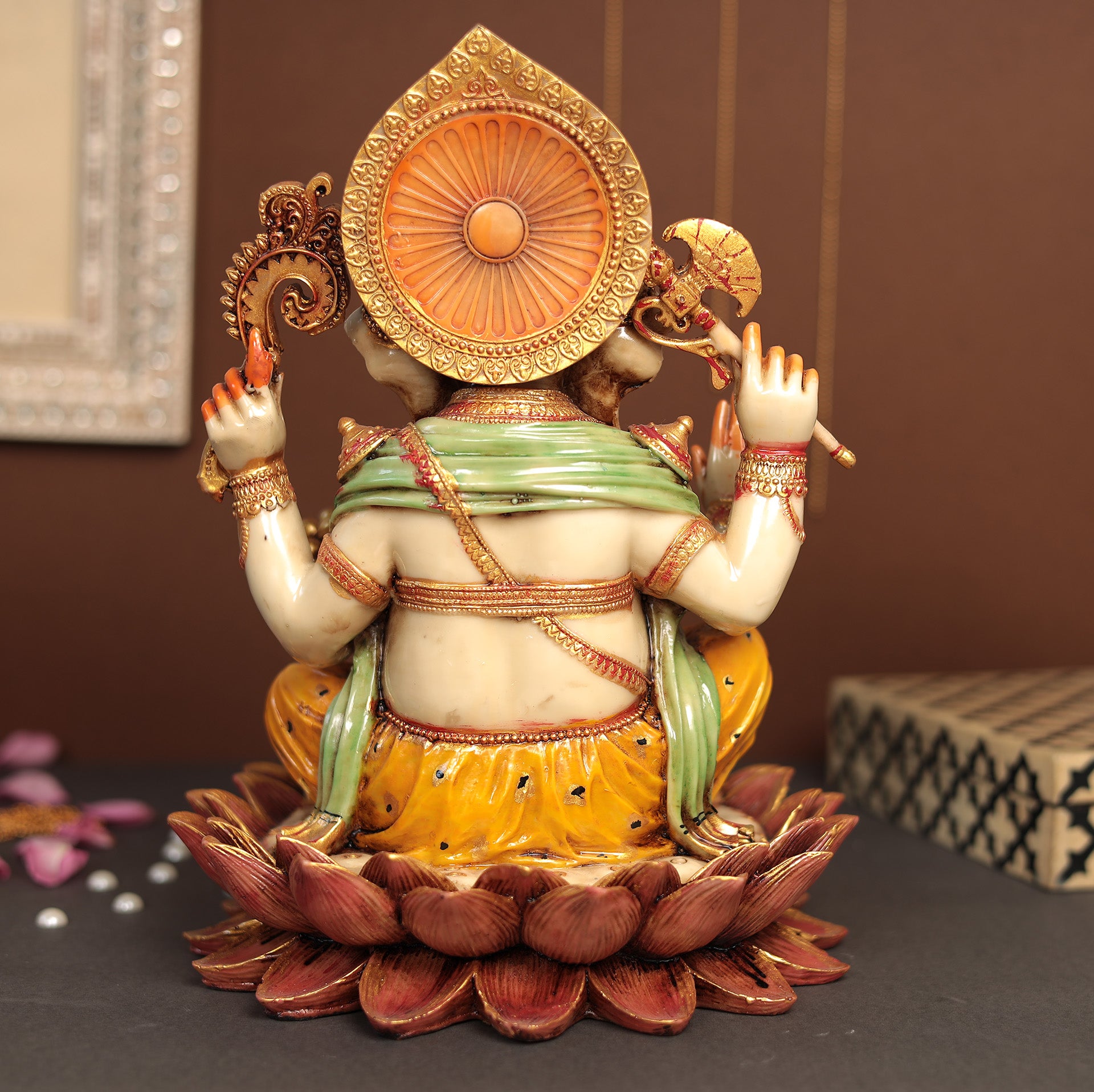 Hand Painted Lotus Ganesha Idol In 12"