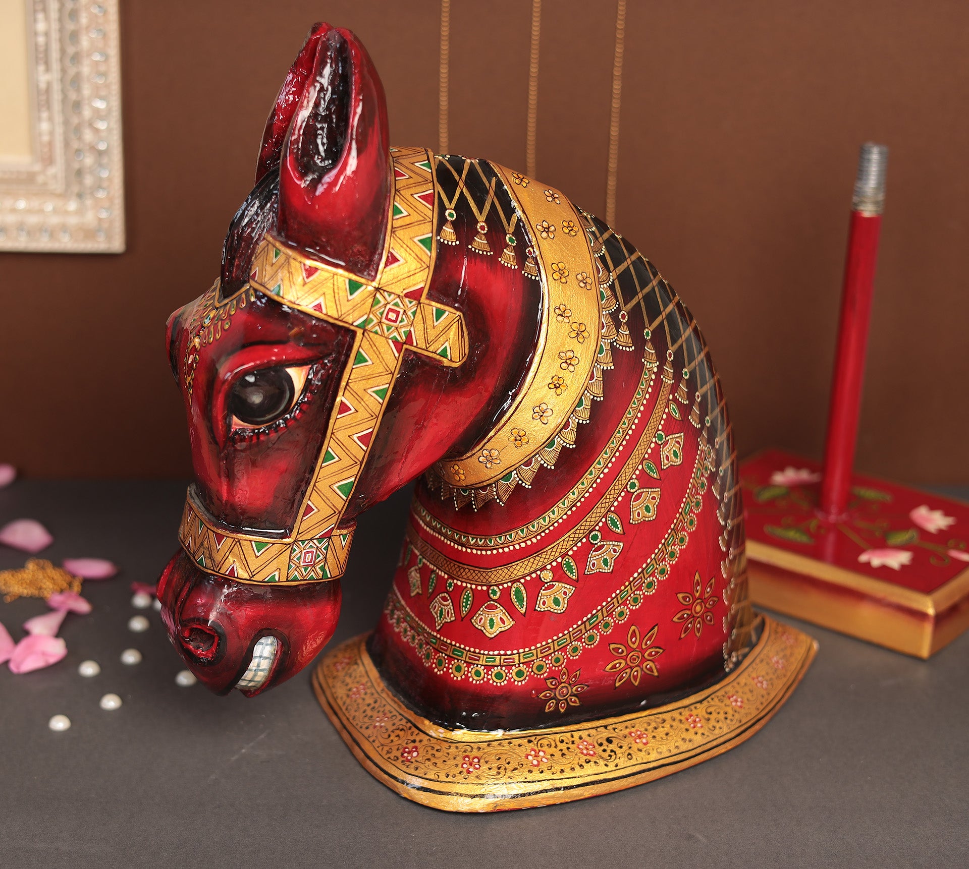 Decorative Wooden Horse With Stand In 22"