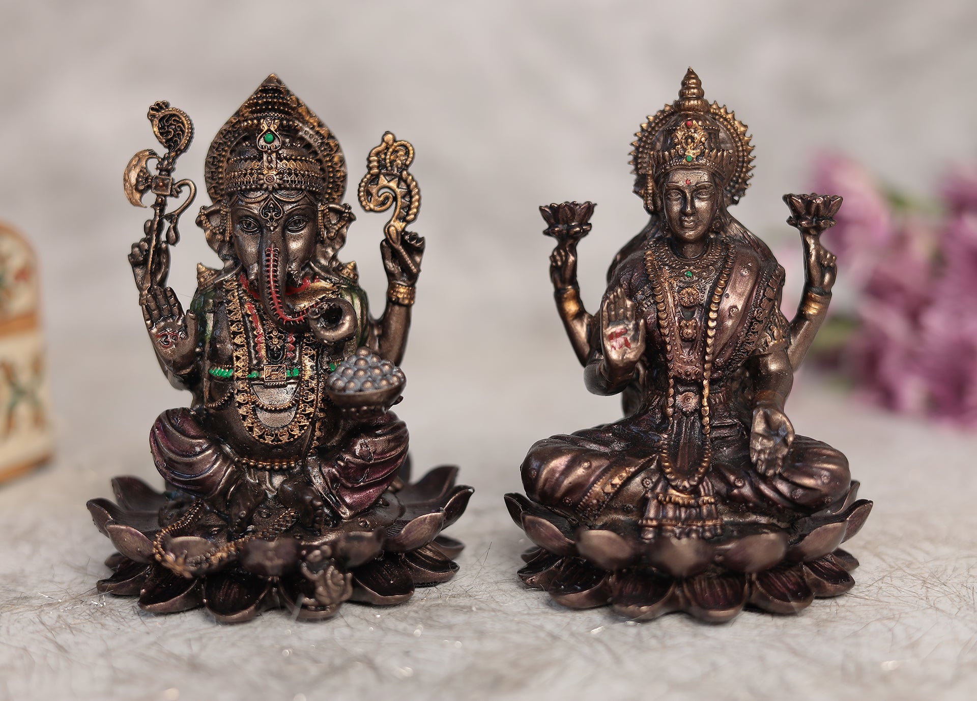 Shubh Lakshmi Ganesh Pair for Puja and Home Decor | Copper Finish | 6 Inch