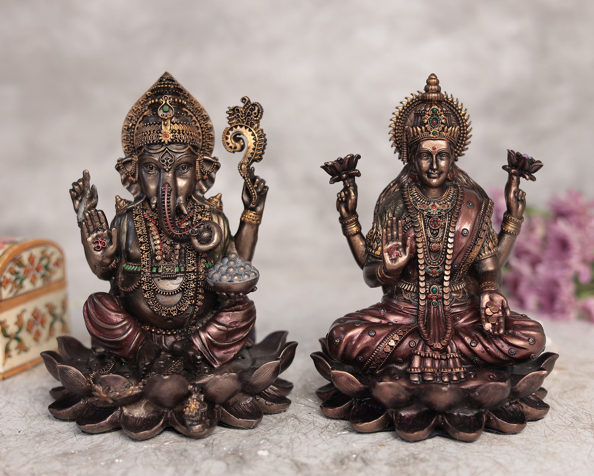Shubh Lakshmi Ganesh Pair for Puja and Home Decor | Copper Finish | 6 Inch