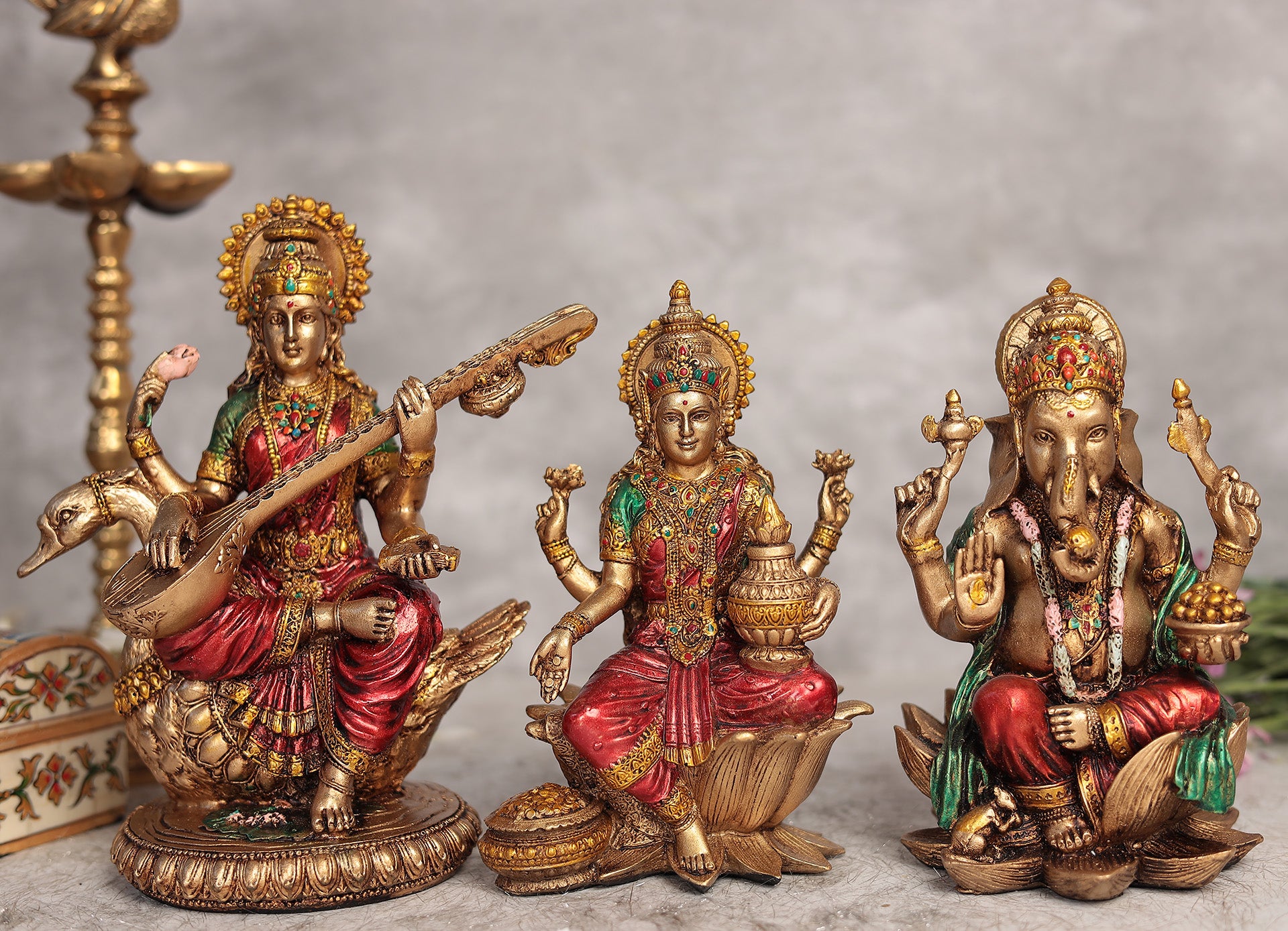 Lakshmi Ganesh Saraswati Set In 8 Inches