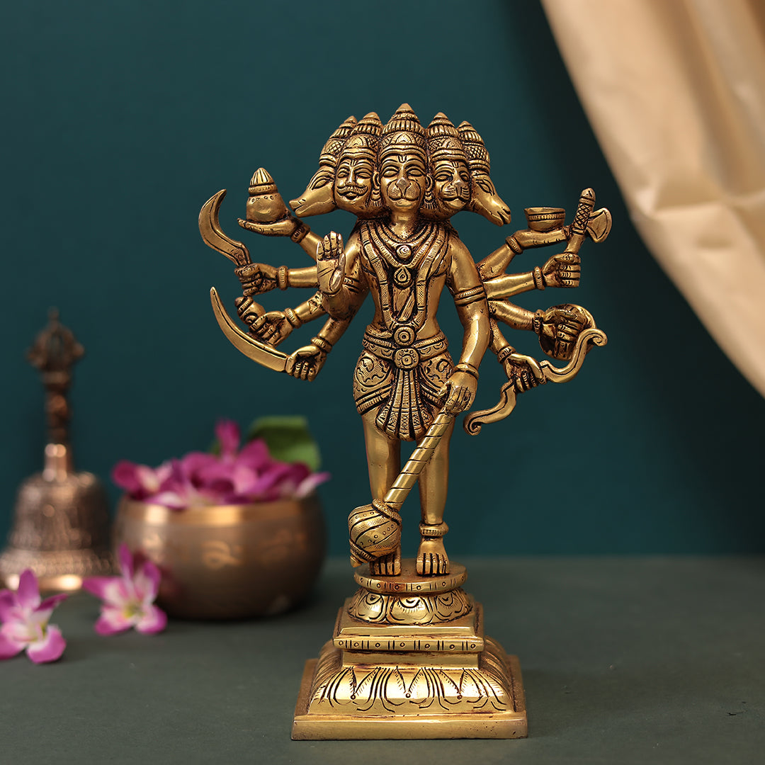 Brass Panchmukhi Hanuman Idol In 11 Inches