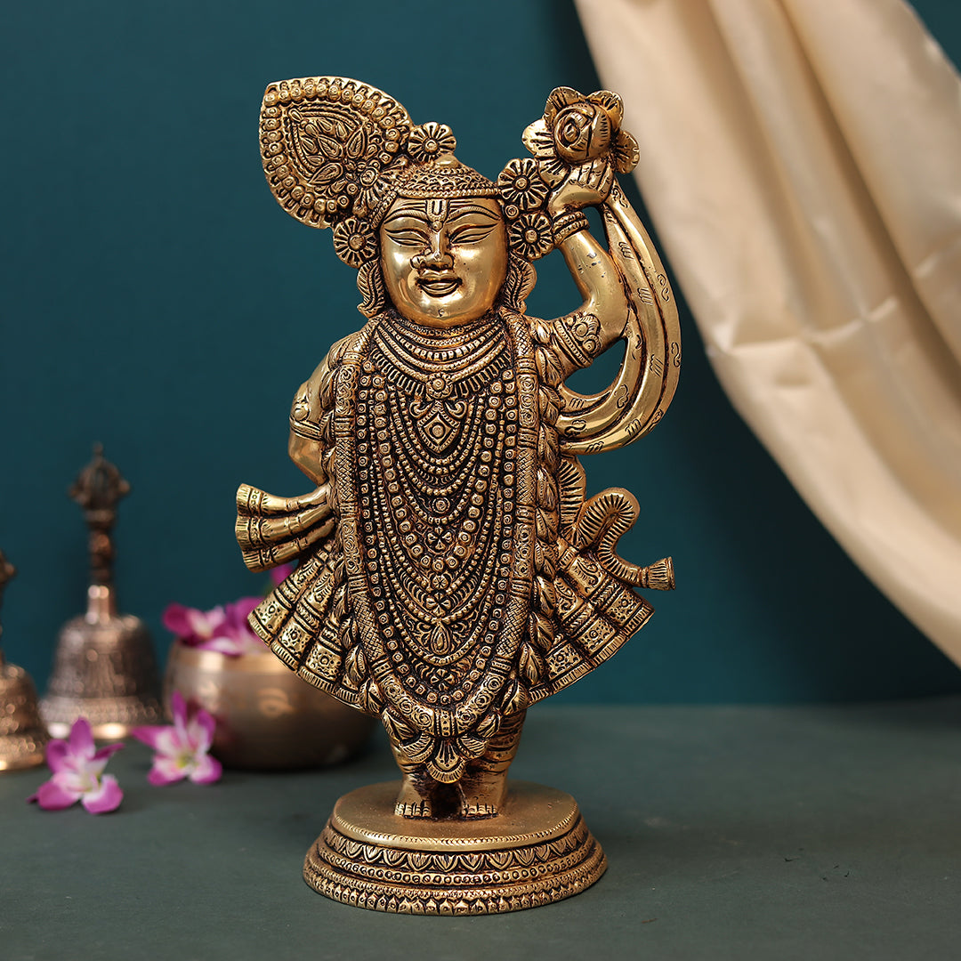 Brass Dwarkadhish or Shrinath ji Fine Finish Idol 14" (35.56 Cm)