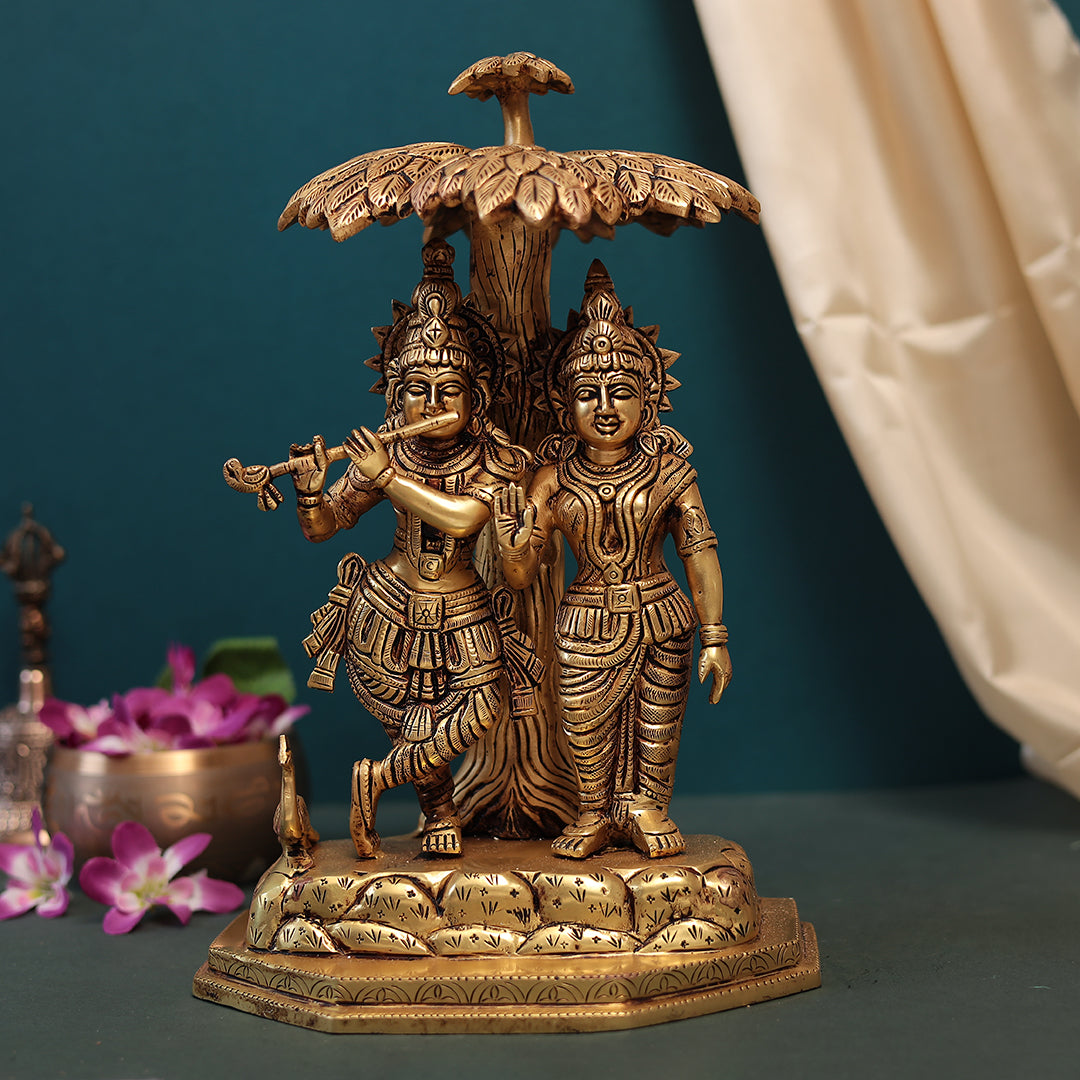 Brass Tree Radha Krishna Idol in 14 Inches (35.56 Cm)