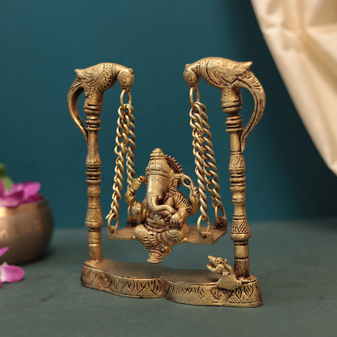 Brass Antique Jhula Ganesh in 8 Inches