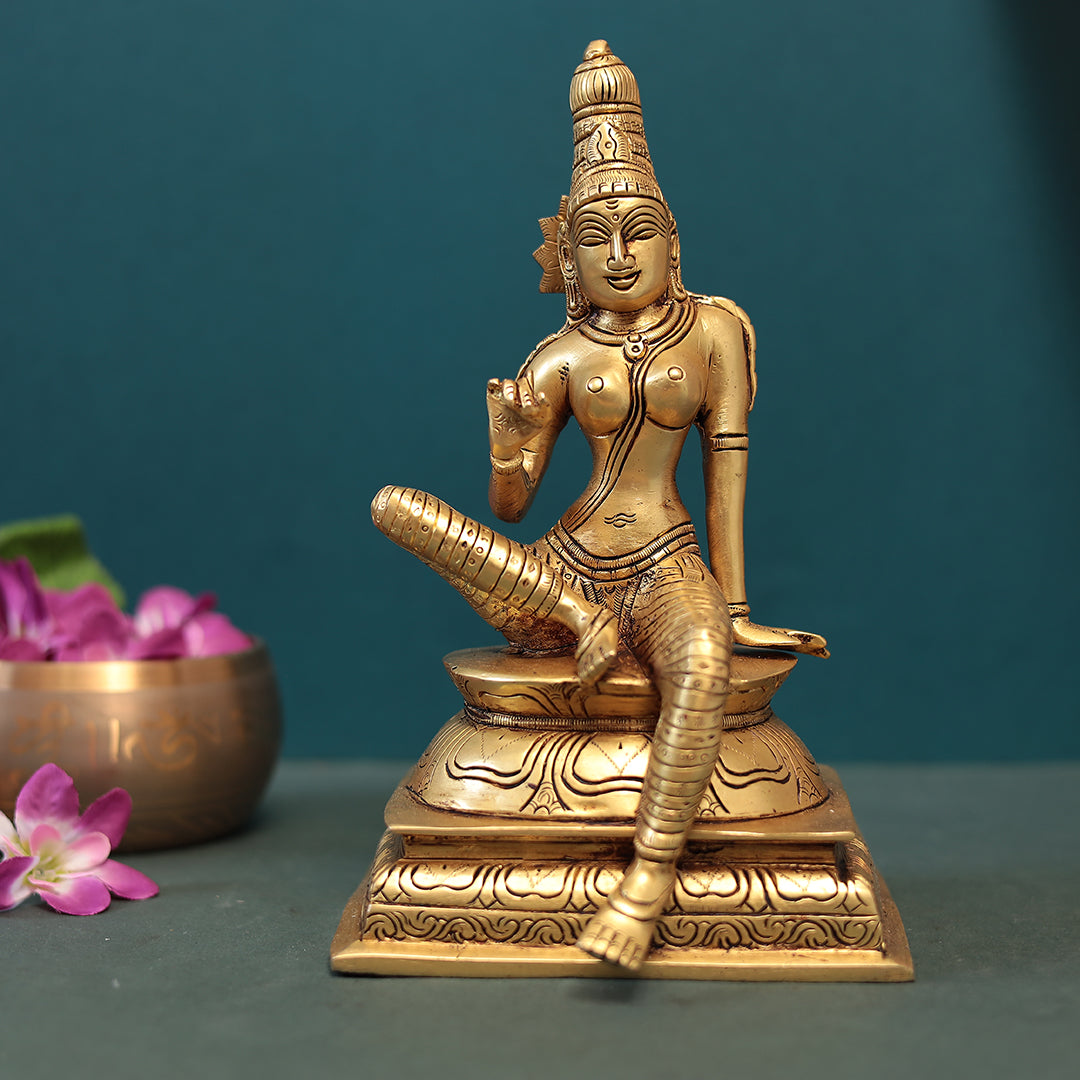 Brass Auspicious Seated Maa Parvati or Uma In 10" (25 Cm)