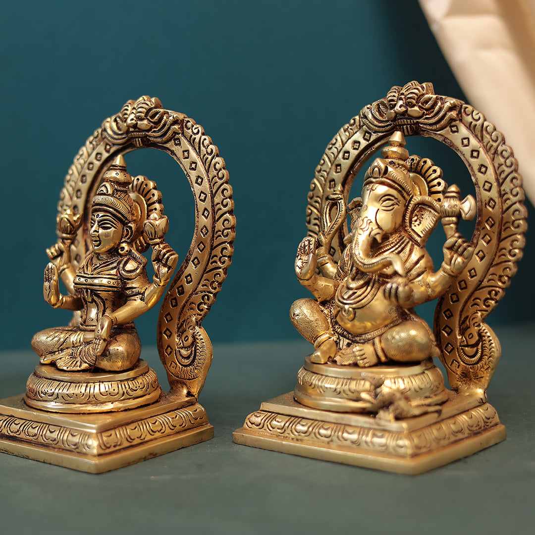 Brass Lakshmi/Laxmi and Ganesh Set In 7"