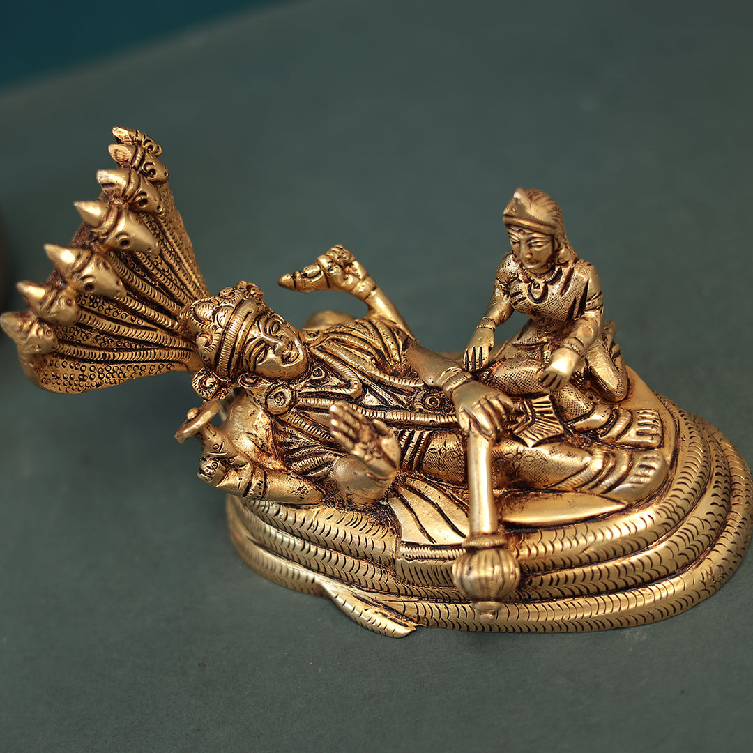 Brass Lakshmi Narayan/Vishnu Lakshmi Resting on Sheshnaag