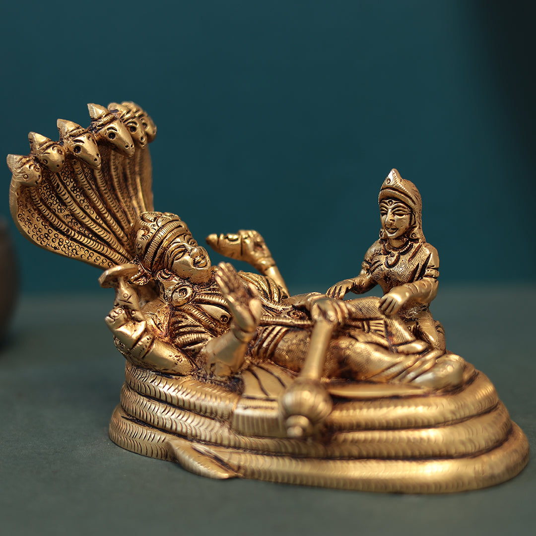 Brass Lakshmi Narayan/Vishnu Lakshmi Resting on Sheshnaag