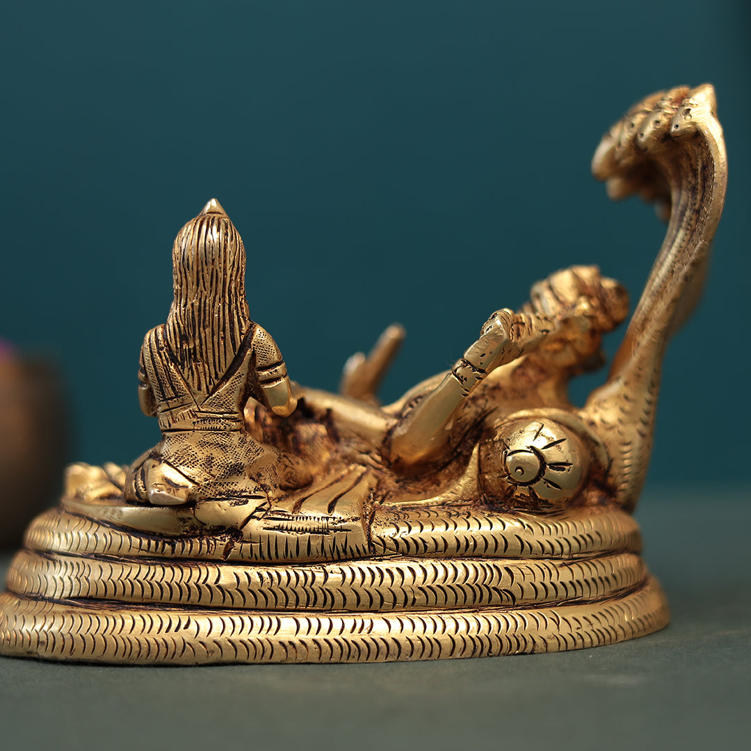 Brass Lakshmi Narayan/Vishnu Lakshmi Resting on Sheshnaag